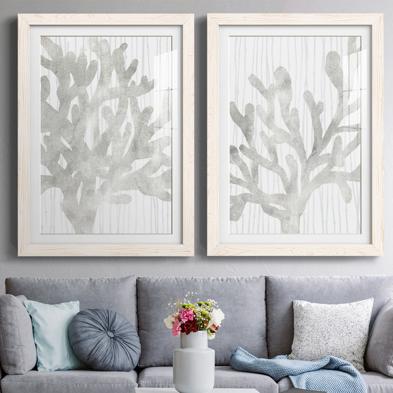 Quiet Coral I " Quiet Coral I " 2 - Pieces Painting Print, White, 27.5" H x 75" W x 1.5" D