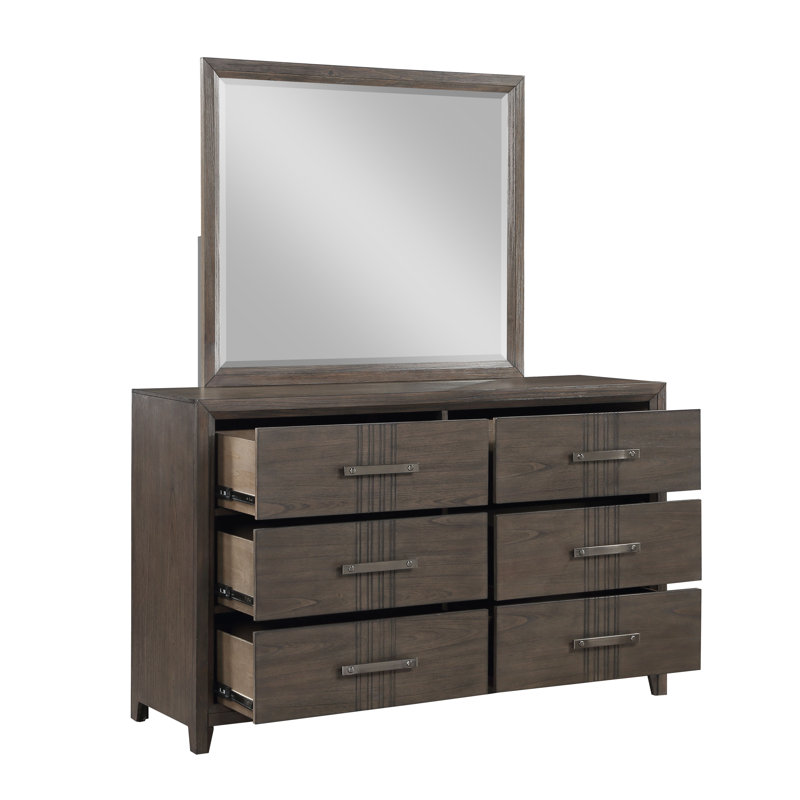Commode combinée en bois massif à 6 tiroirs l 61,9 po Kawona