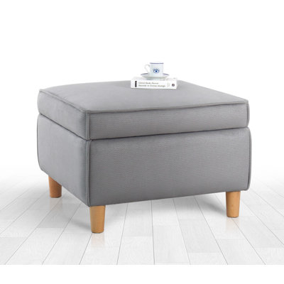Stylish Cotton Pouffe with 35 DNS Orthopedic Sponge, Grey, 24.8 x 16.9 x 24.8 inches | Durable Beech Wood Legs, Leg Height: 3.9 inches | Perfect for Living Room & Bedroom, Comfortable and Chic Design