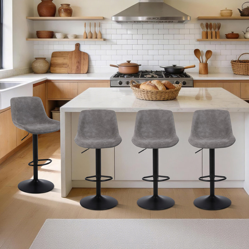 Jeninne Swivel Adjustable Height Bar Stool, Gray, 4