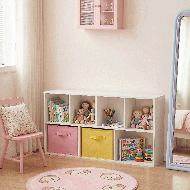  Bomeda 7-Cube Reversible Open Shelf Bookcase, Storage Organizer, White, White