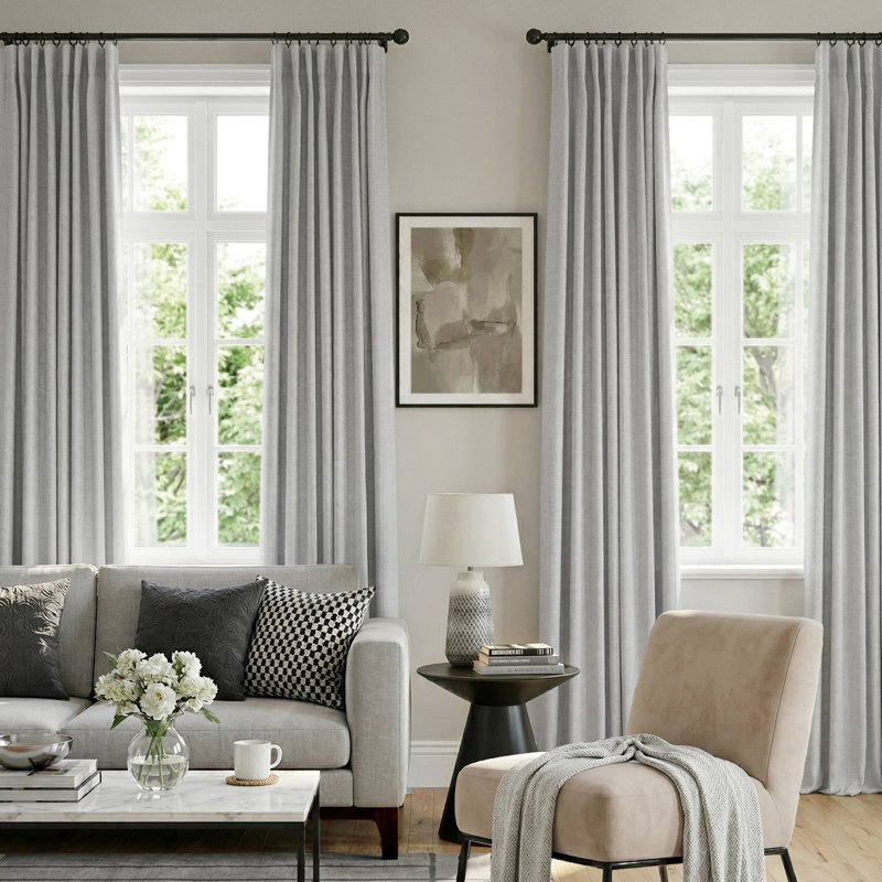 100% Blackout Curtains Linen Textured Solid Thermal Insulated Curtains & Drapes For Living Room Bedroom (50" Wide, Set Of 2)