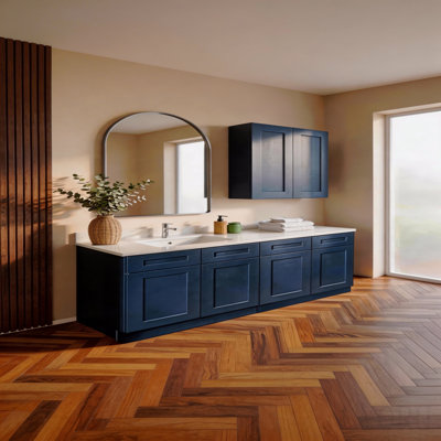 Armoire de base style shaker bleu marine 33 po - porte en bois massif, glissières de charnières à fermeture en douceur, boîte en contreplaqué Carb P2, tablette réglable, rangement peu encombrant pour cuisine, salle de bain, buanderie, garage. (L 33 
