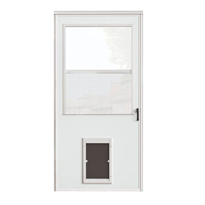 36" x 80" Highview Retractable Screen With Low-E Storm Door With Handle Pet Door, Front Door