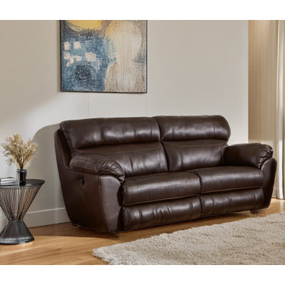  Cassidle 90.5" W Genuine Leather Pillow Top Arm Reclining Sofa