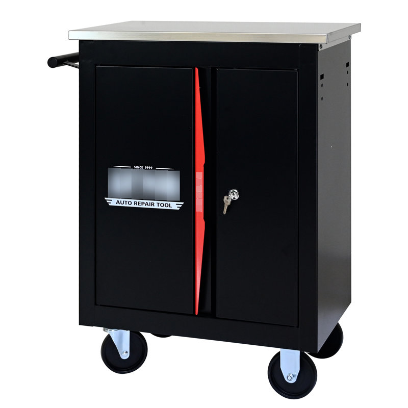 Chariot multi-outils avec clins de 20 mm d'épaisseur - Verrou de clé de voiture noir et rouge et plateau en acier inoxydable