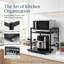 Expandable Microwave Oven Rack Stand, 2-Tier Height Adjustable Countertop Shelf with 5 Hooks, Baker's Rack Kitchen Organiser, Easy Assembly