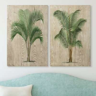 Coastal Palm I & II Fine Giclee Printed Directly on Hand Finished Ash Wood Wall Art