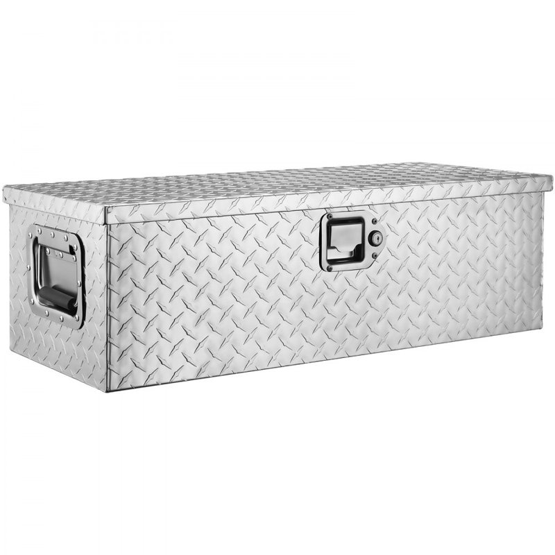 Heavy Duty Aluminum Truck Bed Tool Box, Diamond Plate Tool Box with Side Handle and Lock Keys, Silver