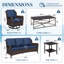 Ensemble de conversation de patio en osier 5 pièces avec canapé, chaises pivotantes, tables et coussins bleus 5 pièces-130025196
