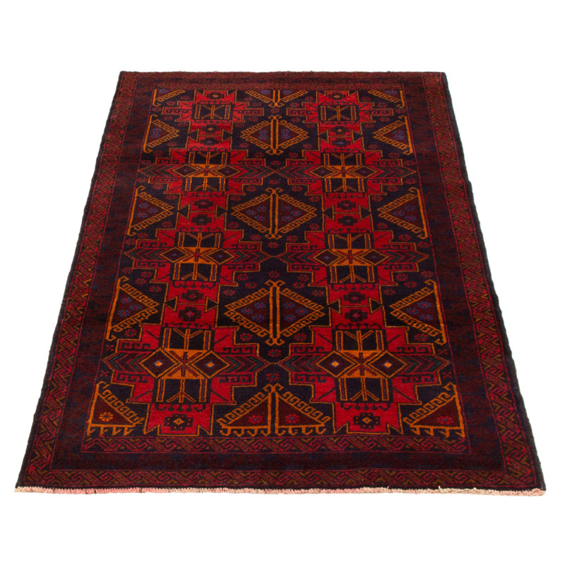 Tapis rouge teimani noué à la main 3 pi 10 po x 6 pi 4 po