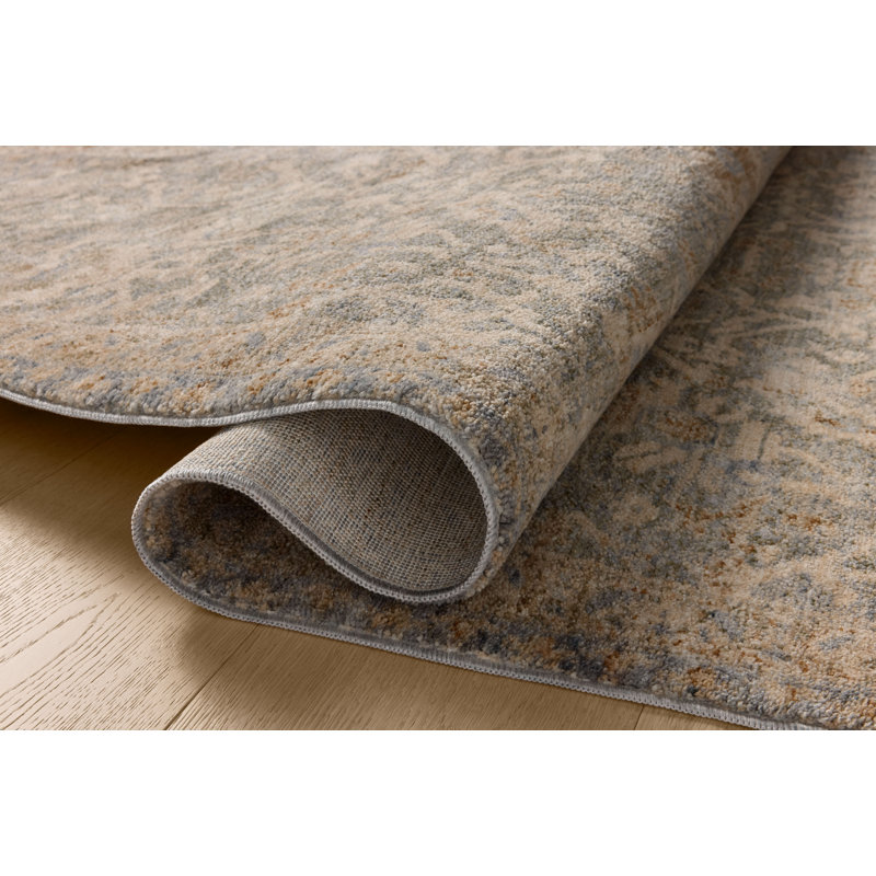 Junie Blue and Natural Rectangular Area Rug with Fringe