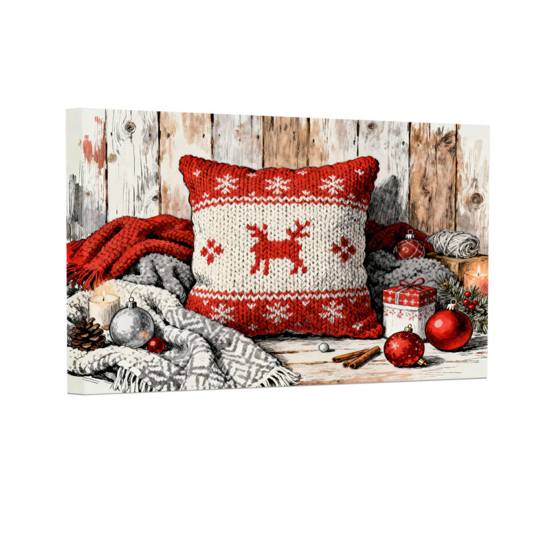 Ensemble de 3 coussins décoratifs de Noël flocons de neige rouge et blanc, H 12 po x l 18 po