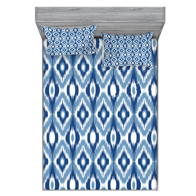 Microfiber Ikat Sheet Set, Queen Sheet Set with Fitted Sheet