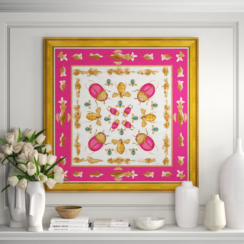 Animals and Insects Framed Acrylic Painting Print by Dana Gibson, Brown/White/Pink