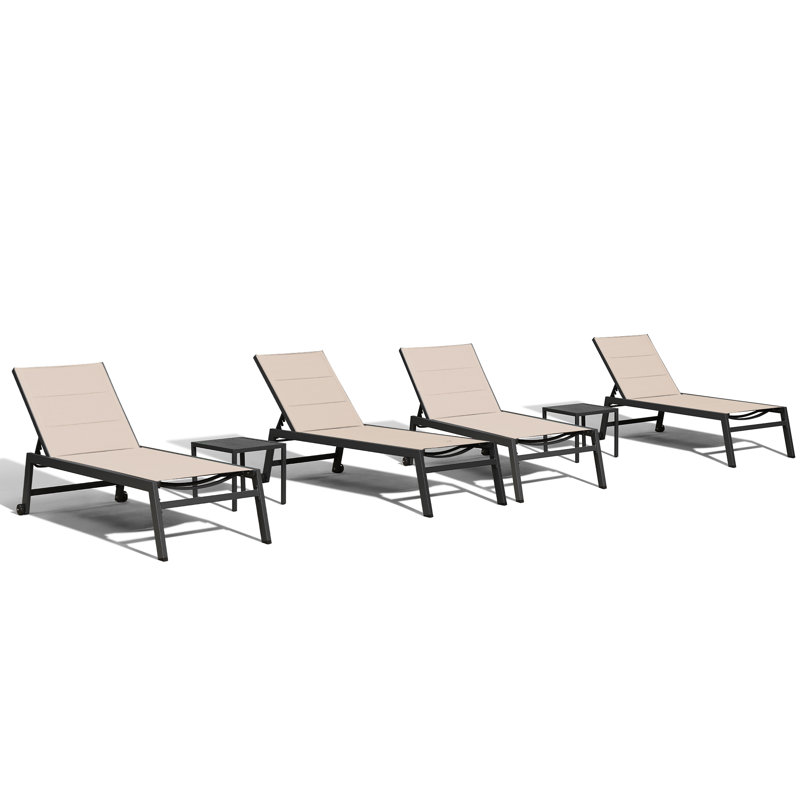 Chaise longue d'extérieur en métal avec table, Kaki