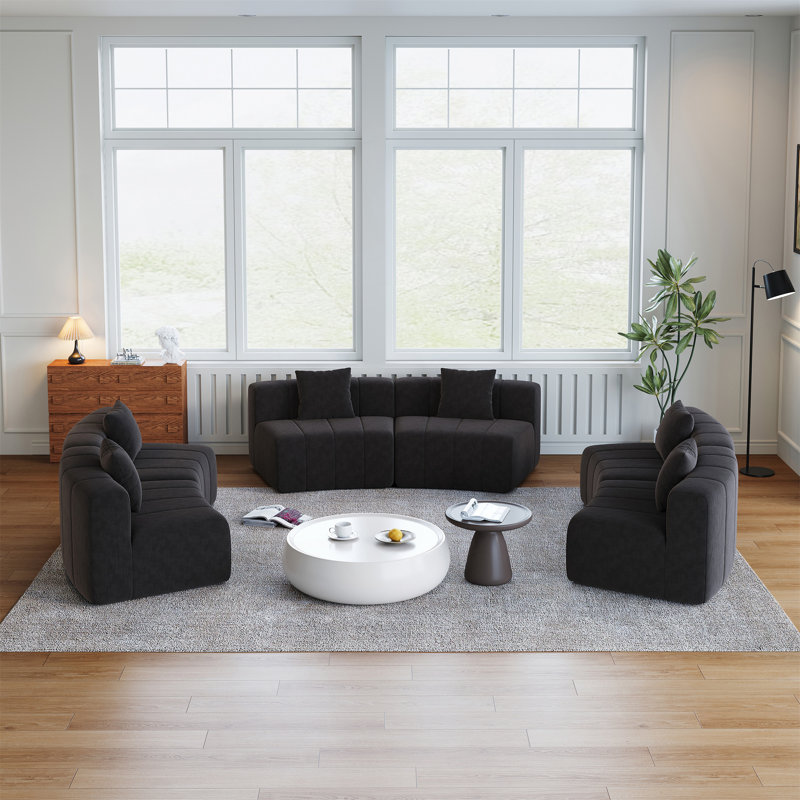 Chenille Curved Modular Sectional Sofa with 6 Pillows