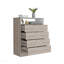 L Commode 4 tiroirs, plateau supérieur, 1 tablette ouverte - gris clair / blanc