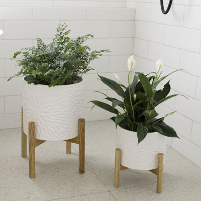 Elayna Ceramic Planter with Wood Stand