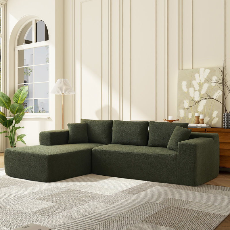 Nahliyah 2 - Piece  L-Shaped  Modular Sectional, Green Polyester Blend/Teddy