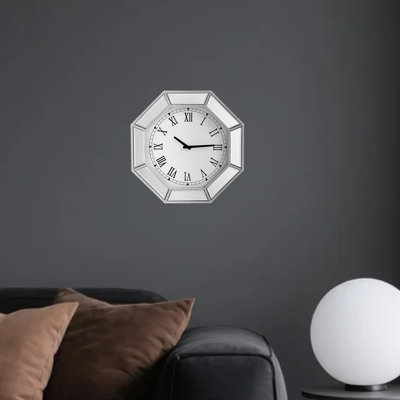 Horloge murale 17,7 "Mordern avec bordure octogonale en verre perlé argenté