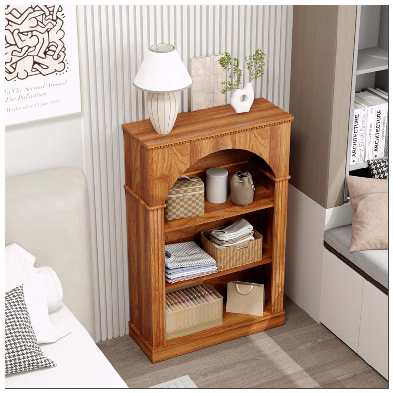 Bibliothèque ouverte sur 3 niveaux, bibliothèque autoportante traditionnelle avec bordure décorative perlée