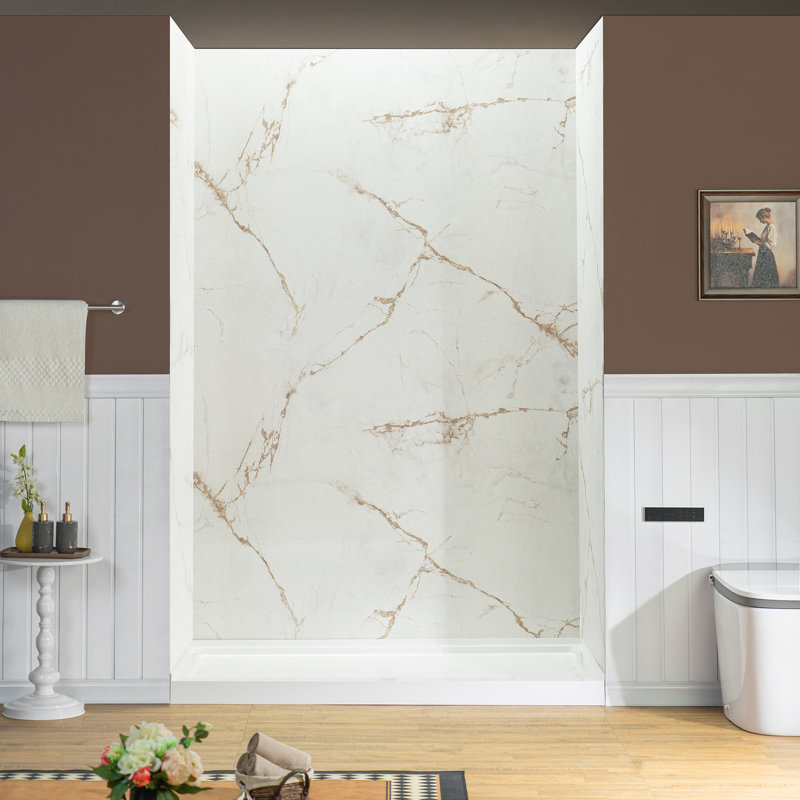 WOODBRIDGE 60" W 96" H 36" D 3-Piece  Shower Wall Panel Surround Kit, Beige/Brown