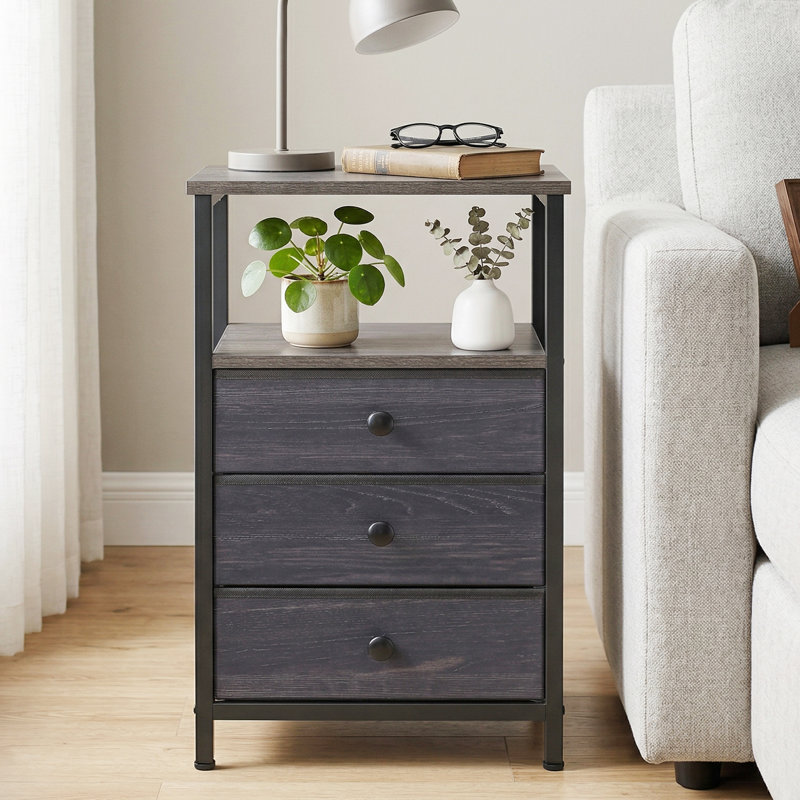 Table de chevet 24,88 "avec 3 tiroirs, Dark Grey