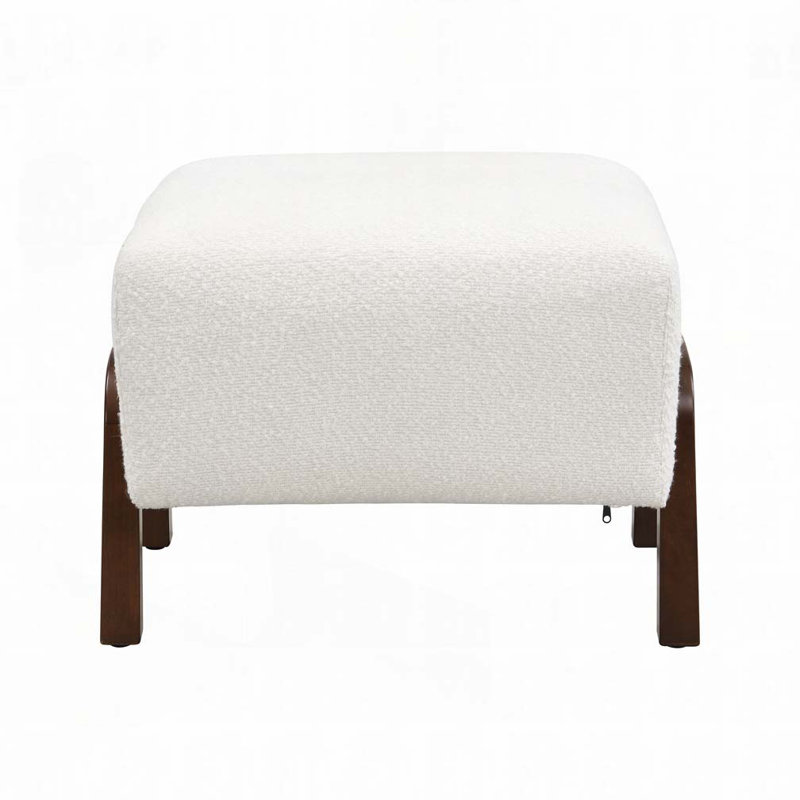 Boucle Upholstered Ottoman, Wooden Legs