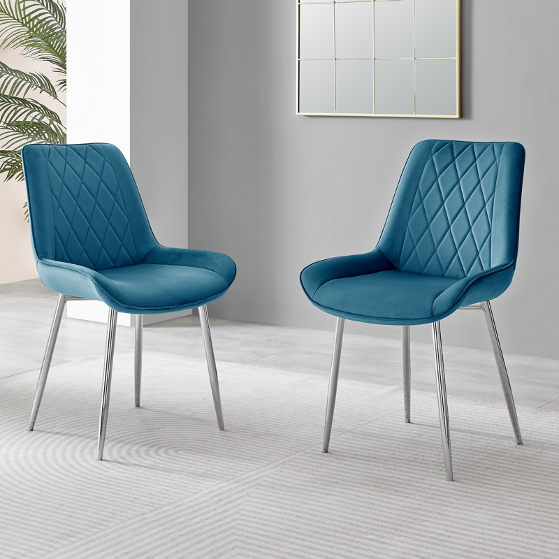 Chaises de salle à manger Simsbury, Bleu, Argent argent