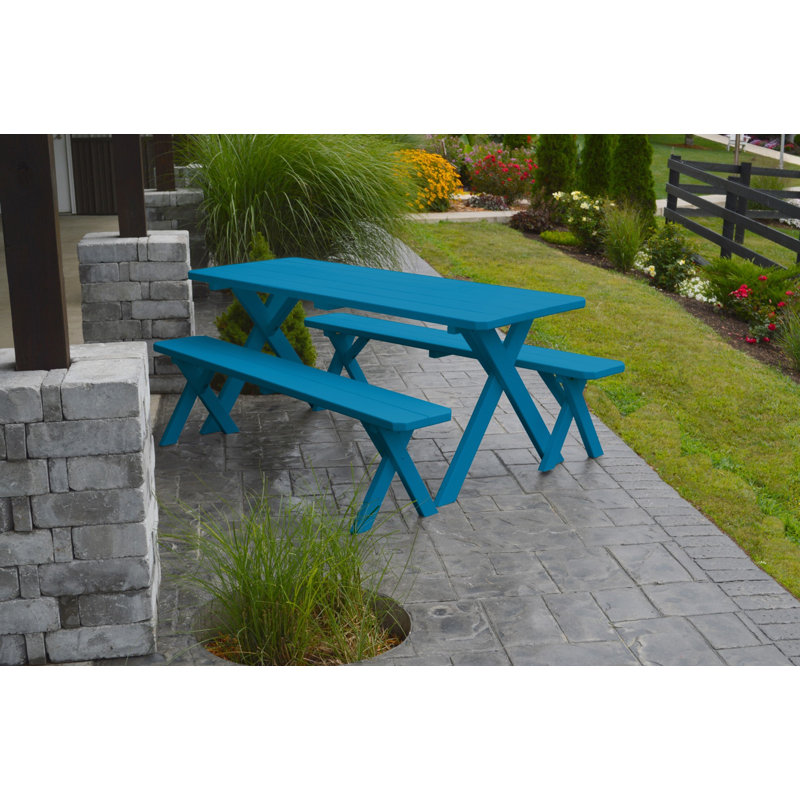 Table de pique-nique rectangulaire en pin pour 6 personnes Dyann, Bleu Cara¨ïbes, H 30 po x l 27 po x P 70 po