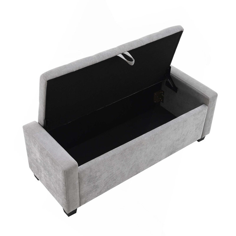 48-Inch Ottoman Bench With Storage & Safety Hinge For Bedroom, Living Room, Light Gray