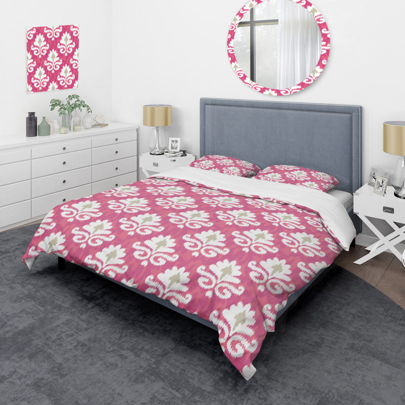 White Flower Ikat - Ensemble de housse de couette abstrait - Microfibre de polyester