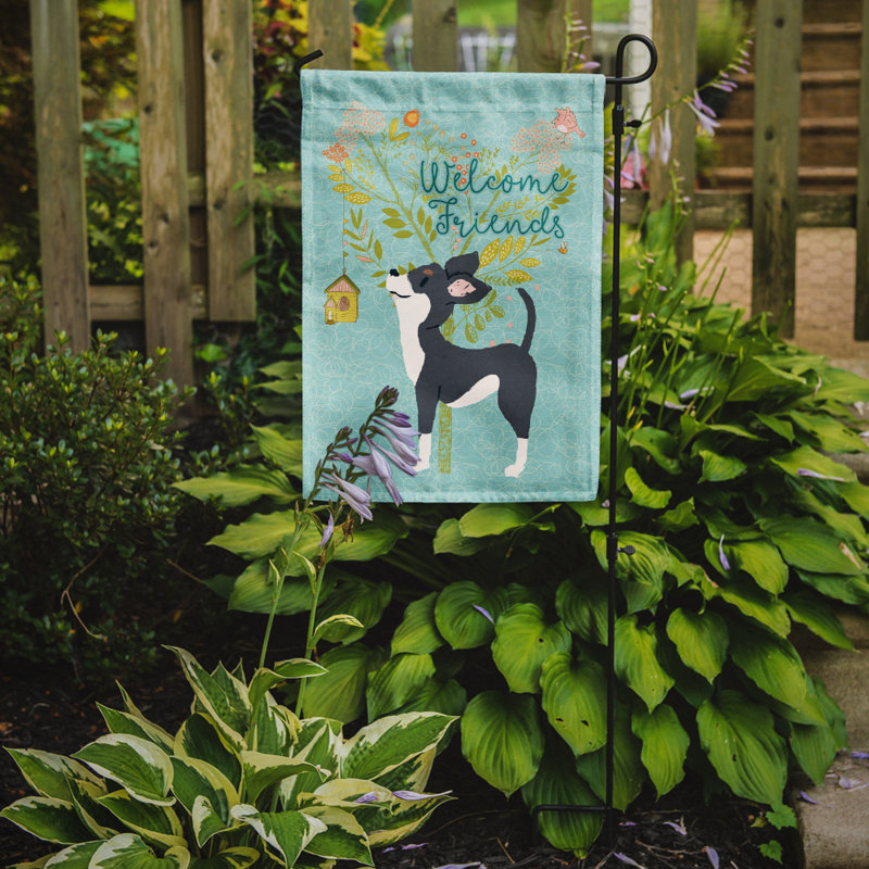 « welcome », un polyester de 2 côtés en polyester de 15 x 11 po drapeau de jardin, Chihuahua noir et blanc