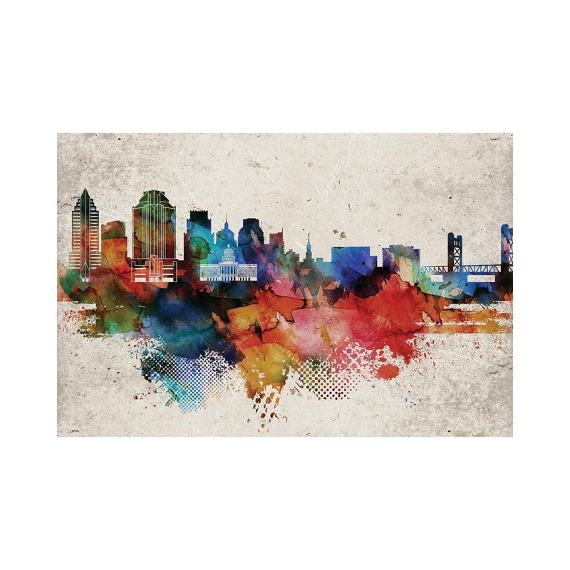 Sacramento Abstract Skyline by WallDecorAddict - Wrapped Canvas Print, 66.04 cm H x 45.72 cm W