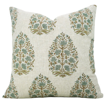 Coussin décoratif en lin viscoélastique vert clair fabriqué à la main Fabividine Kumud, 24 x 24 po