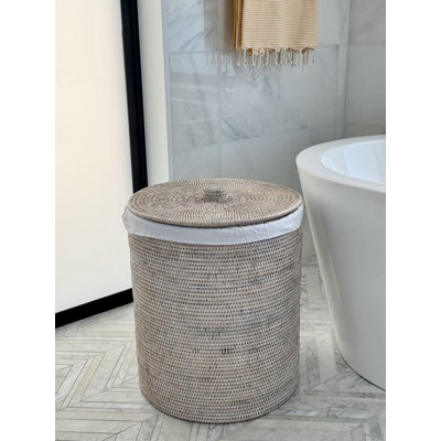 La Jolla Round Clothes Hamper & Laundry Basket with  Liner and Lid, 1 Solid Load