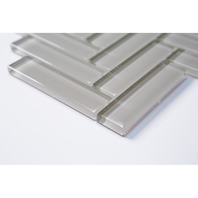 1" x 4" Glass Herringbone / Chevron Mosaic Tile, Ash Gray