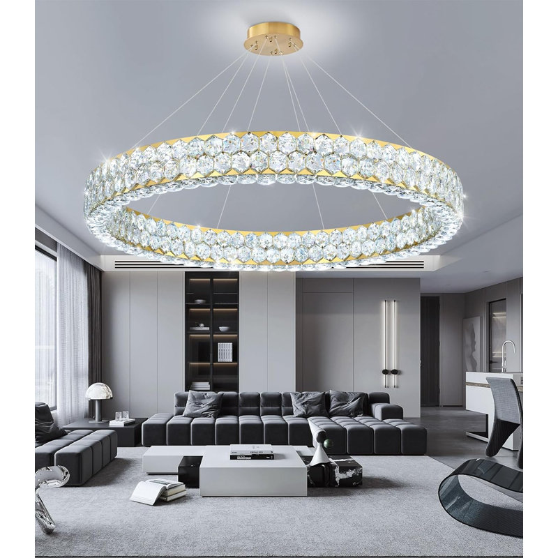 Modern Ring Crystal Dimmable Chandelier, Gold