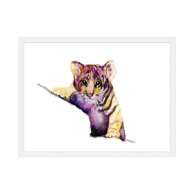 Art little tiger, H 24 po x l 32 po x P 1 po, Papier avec cadre blanc