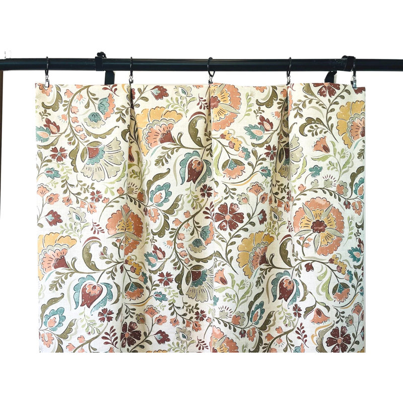 Rideaux à motif floral pêche sarcelle et or, L 50 po x L 60 po