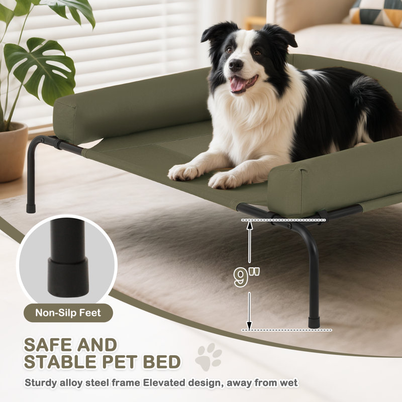 Elevated Dog Bed with Removable Cooling Cushion, Grand (l 48 po x P 35 po x H 9 po), Vert
