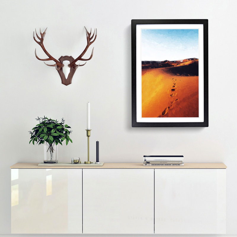 Footprints on the Desert in Morocco in Abstract - Picture Frame Graphic Art Print, 87cm H x 62cm W x 2cm D, Black Framed