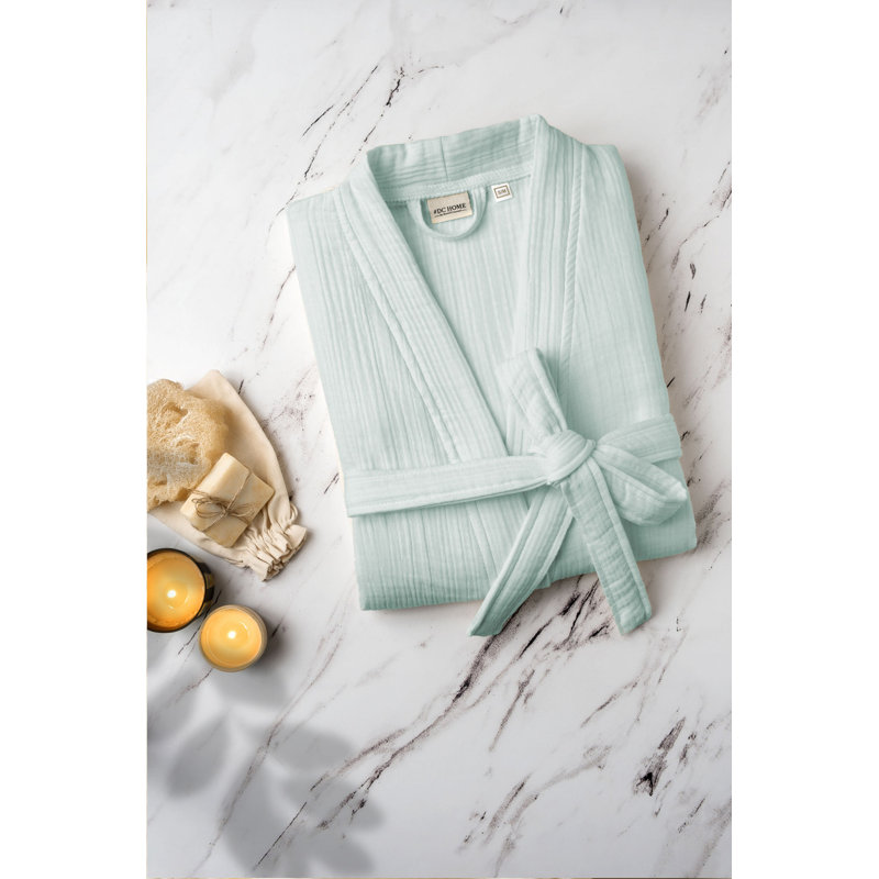 Peignoir 100% coton mi-mollet avec poches, Menthe, P / M