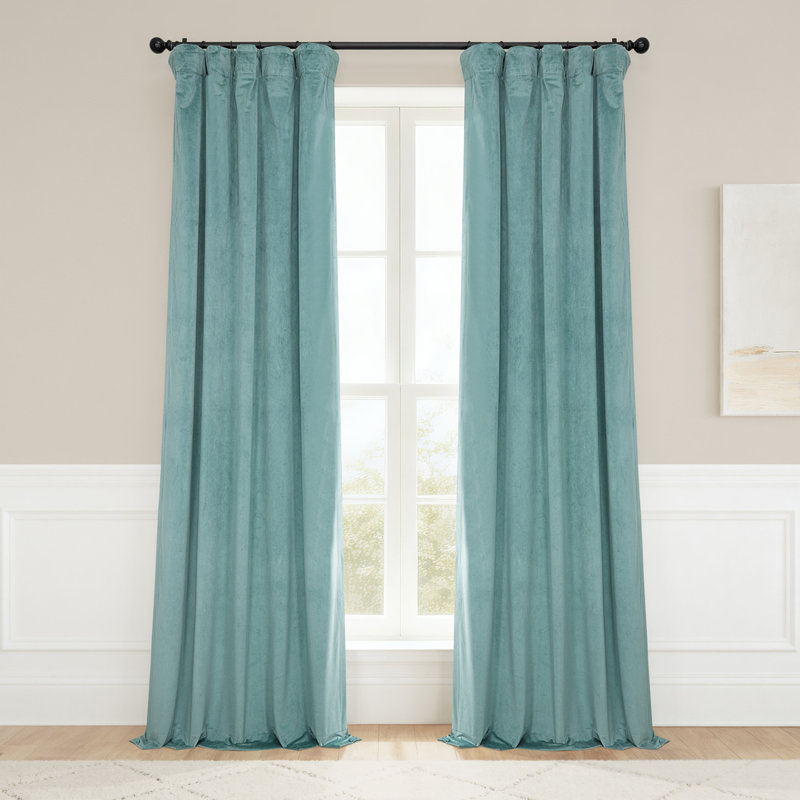 Olivia Velvet Blackout Curtain (1 Panel), 100" W x 84" L, Aqua Mist