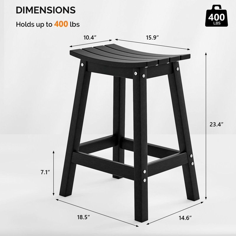 Ensemble de 2 tabourets de bar d'extérieur, Noir, noir, noir, noir, Tabouret de comptoir (siège d'une hauteur de 23,4