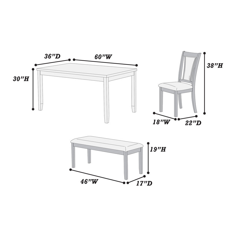 6 Piece Faux Leather Upholstered Dining Set With Bench In Walnut And Black