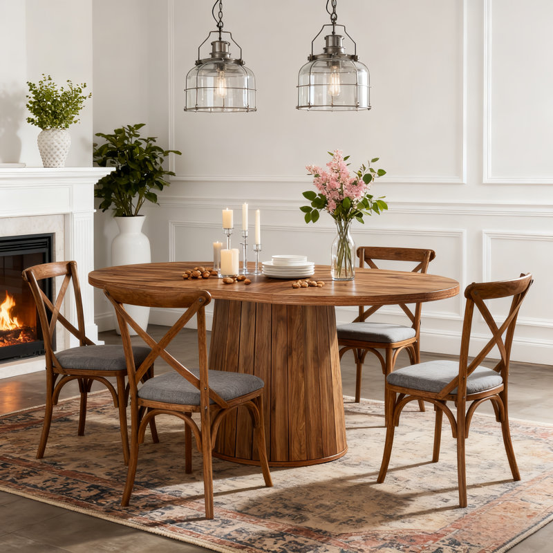 55 Inch Oval Dining Table With Wood Base For Dining Room, Kitchen, Brown
