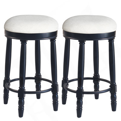 AGODY Bar Stools Set Of 2, 26" Counter Height, 360° Swivel Wooden Barstool With Fabric Upholstered Seat, BLACK Finish, Stylish Accent For Kitchen, Dining, And Living Room