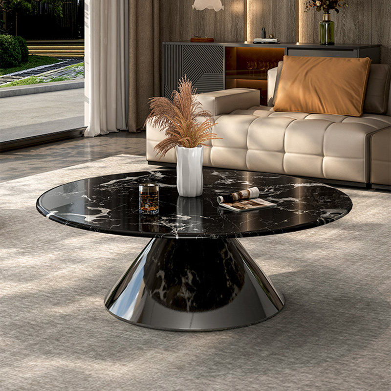 Simple round marble coffee table, 15.7" H x 31.5" L x 31.5" W